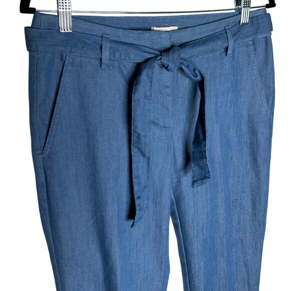 NWT LOFT Chambray Straight Leg Belted Dress Pants – Size 2 - Picture 3 of 7